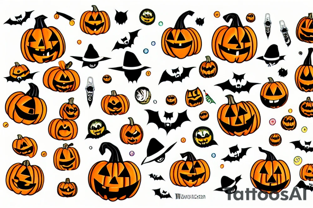 Halloween pumpkin with colorful bubbles tattoo idea