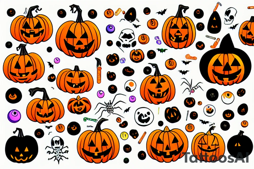Halloween pumpkin with colorful bubbles tattoo idea