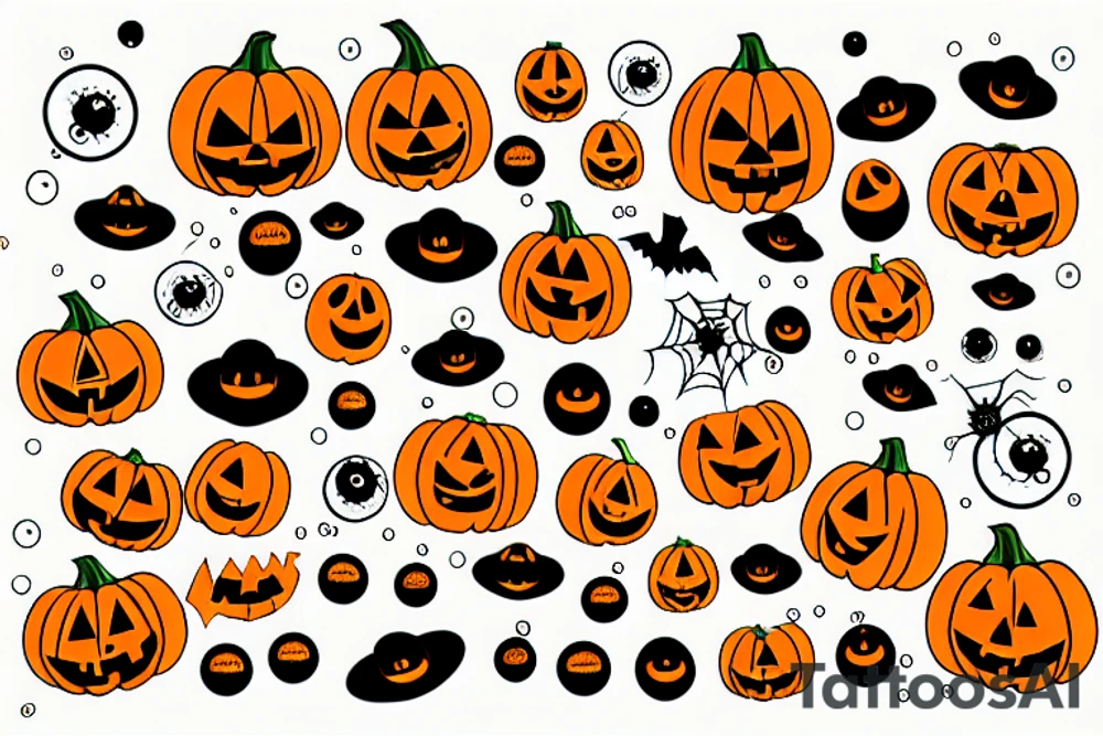Halloween pumpkin with colorful bubbles tattoo idea