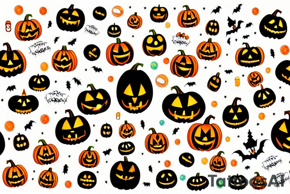 Halloween pumpkin with colorful bubbles tattoo idea