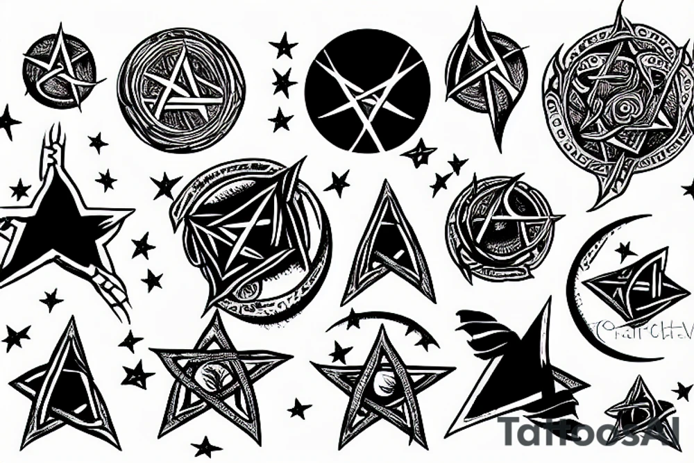 Moon with a pentagram as crater tattoo idea