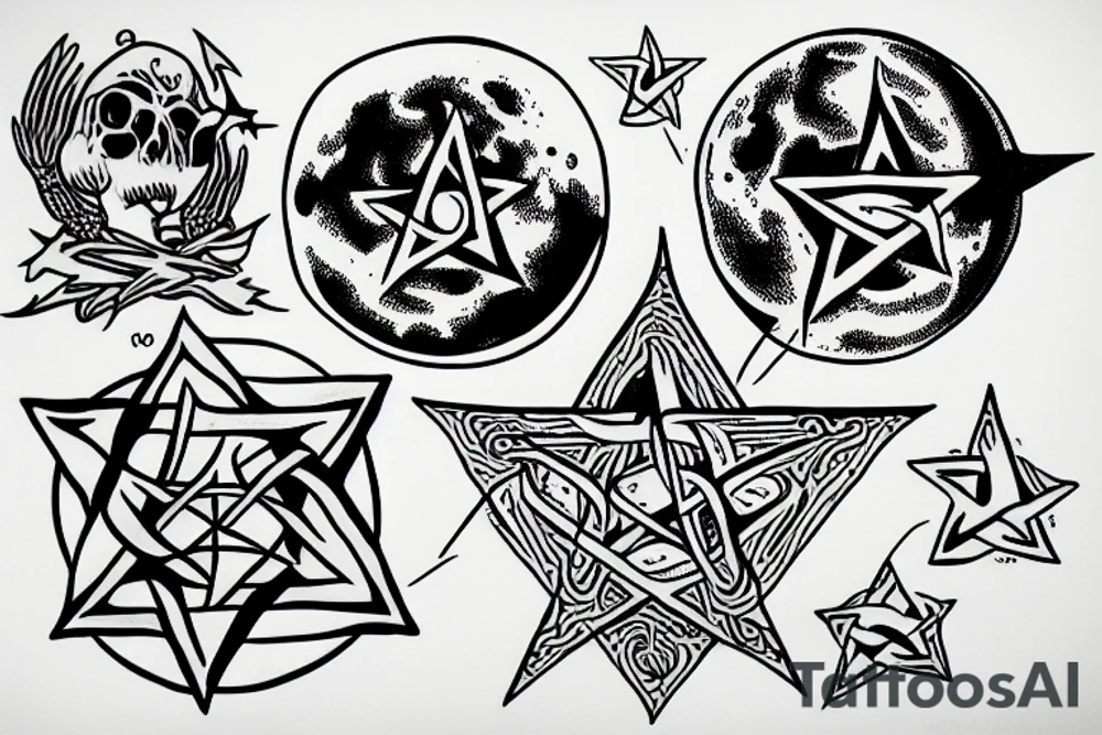 Moon with a pentagram as crater tattoo idea