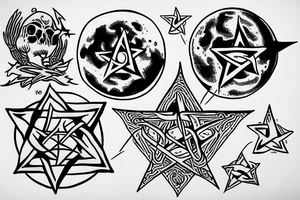 Moon with a pentagram as crater tattoo idea