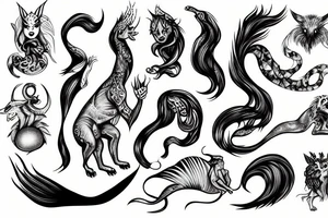 mythical creature with a tail and a split tongue tattoo idea