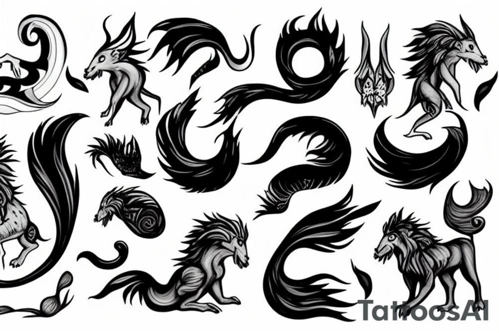mythical creature with a tail and a split tongue tattoo idea