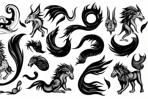 mythical creature with a tail and a split tongue tattoo idea