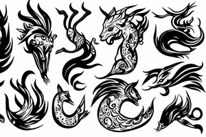 mythical creature with a tail and a split tongue tattoo idea