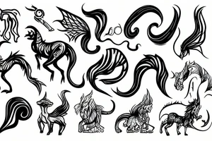 mythical creature with a tail and a split tongue tattoo idea