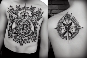Black Christian alpha omega star memento mori tattoo idea
