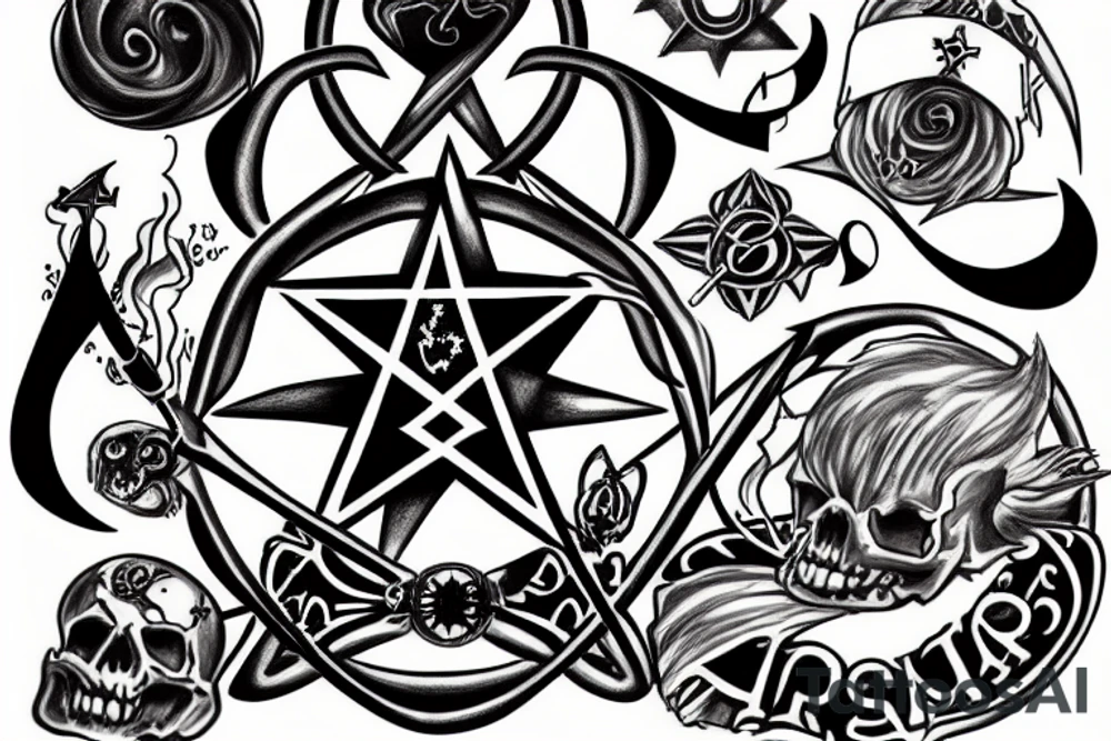 Black Christian alpha omega star memento mori tattoo idea