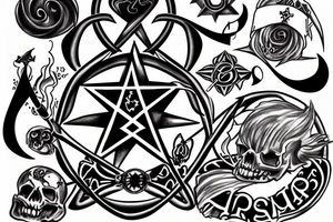 Black Christian alpha omega star memento mori tattoo idea