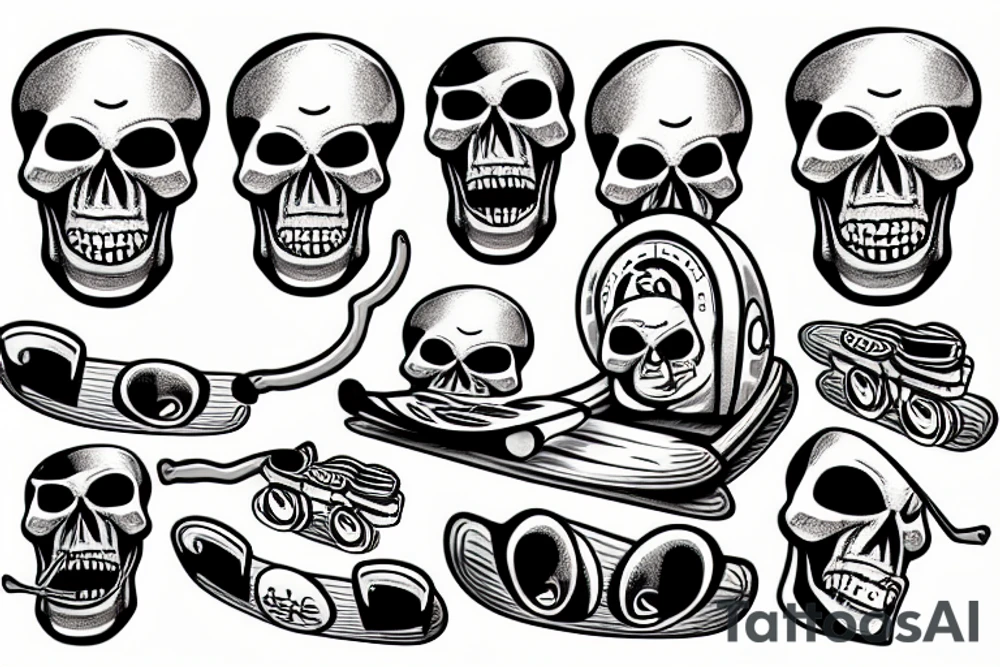 Skull on a skateboard tattoo idea