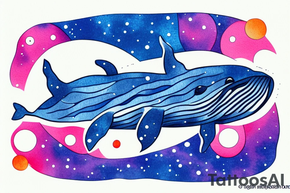 whale floating in cosmos. pentagonal shape with a crescent in the center. tattoo idea