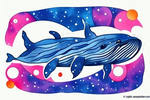 whale floating in cosmos. pentagonal shape with a crescent in the center. tattoo idea