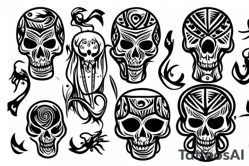 scull on web with sceleton hands tattoo idea