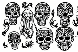 scull on web with sceleton hands tattoo idea