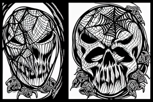 scull on spiderweb with sceleton hands grab puppet rope tattoo idea