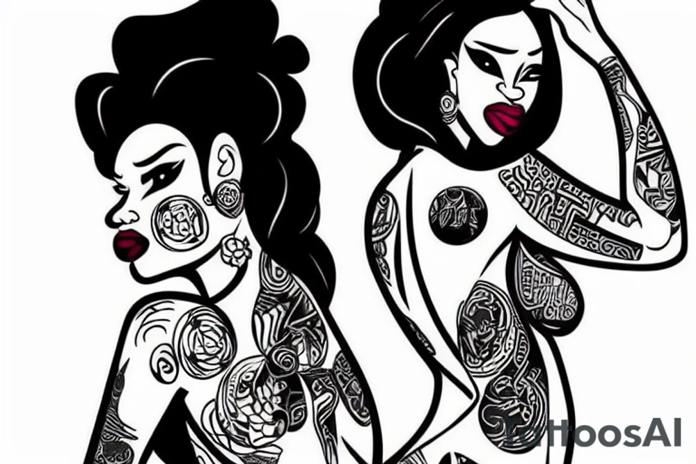 two sexy black girls with money tattoo idea