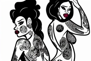 two sexy black girls with money tattoo idea
