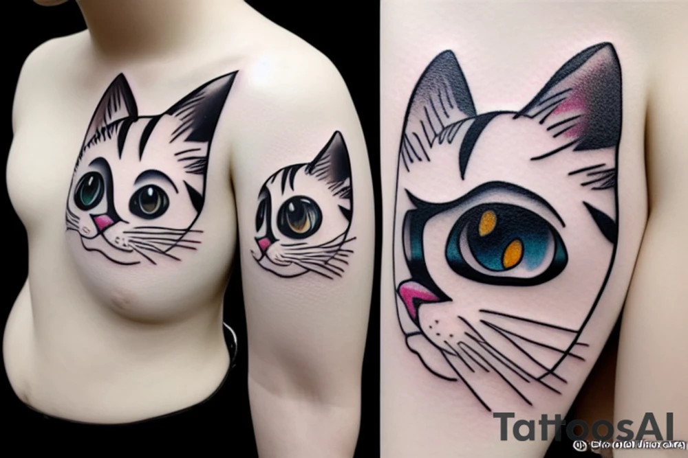a white cat with two big round eyes tattoo idea