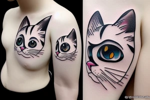a white cat with two big round eyes tattoo idea