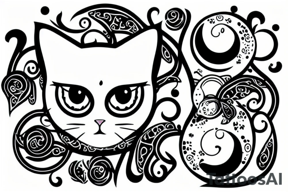 a white cat with two big round eyes tattoo idea