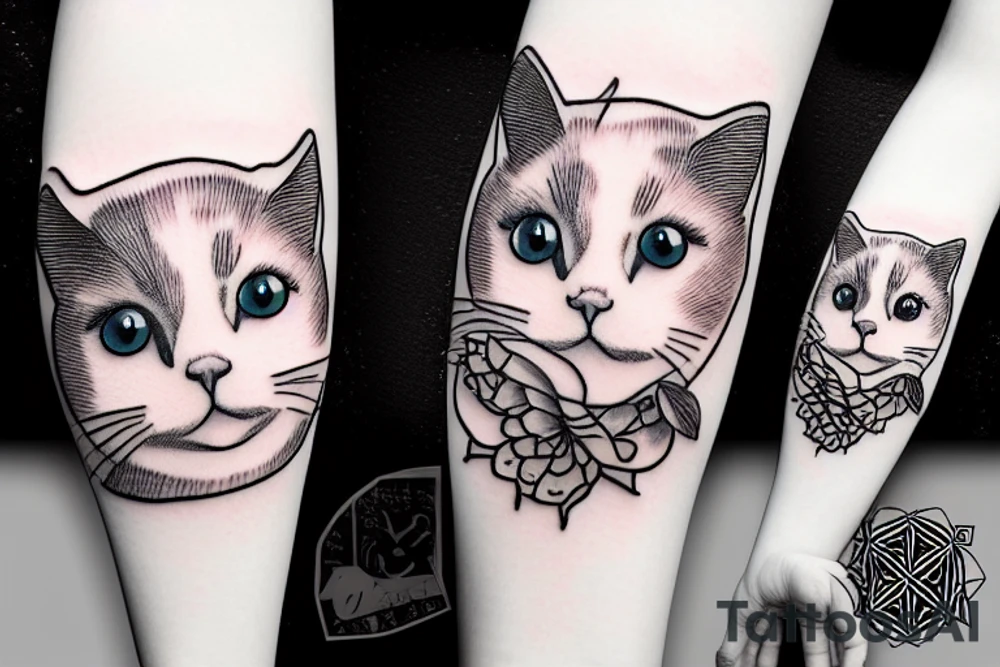 a white cat with two big round eyes tattoo idea