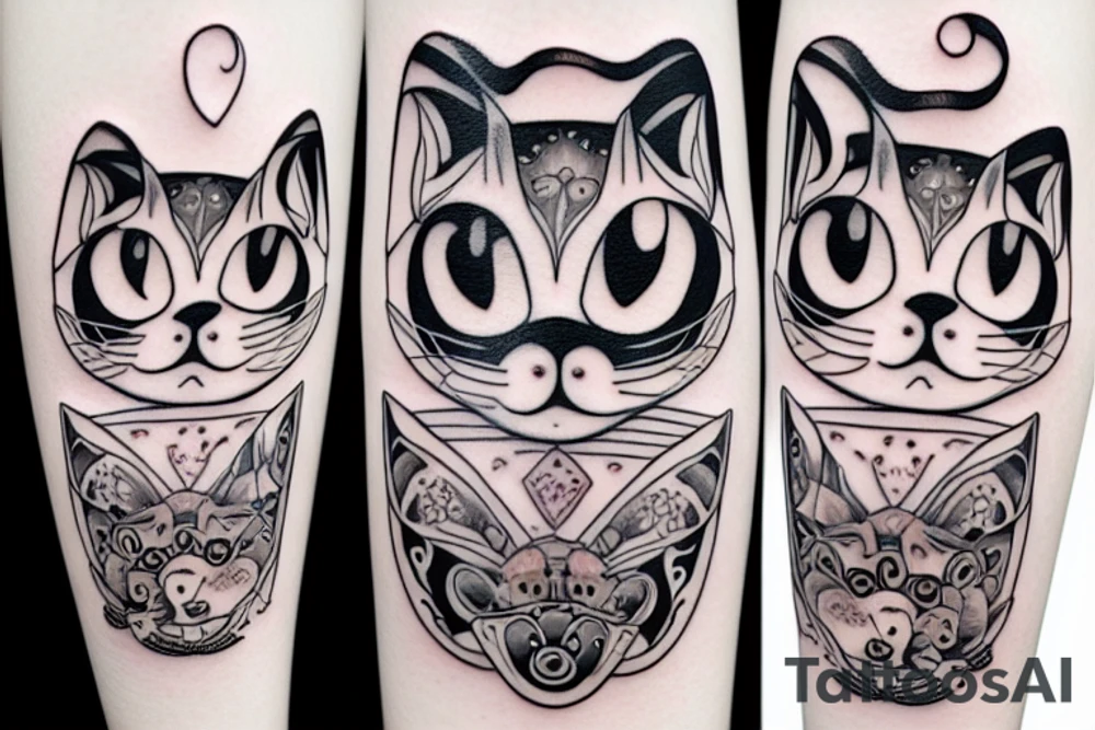 a white cat with two big round eyes tattoo idea