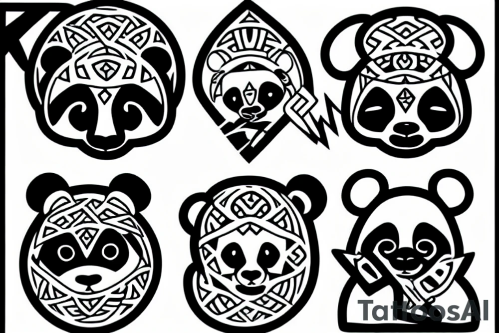 A panda monk with geometric shapes and sizes tattoo idea