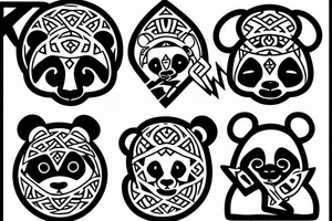 A panda monk with geometric shapes and sizes tattoo idea