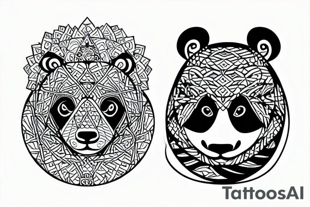 A panda monk with geometric shapes and sizes tattoo idea