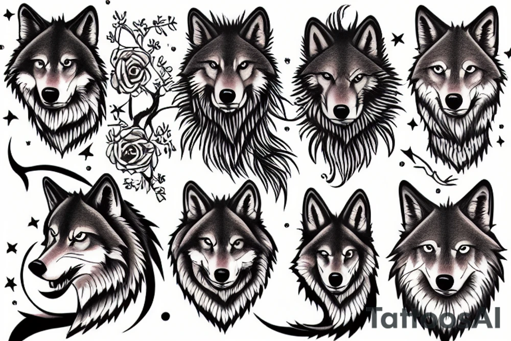 2 wolves tattoo idea