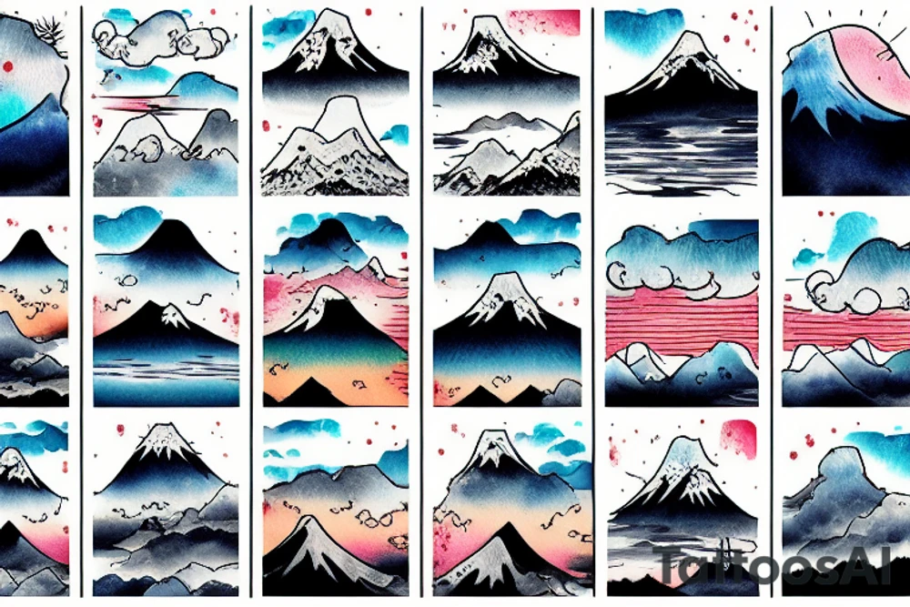japanese landcape 
mountain
clouds
temple tattoo idea