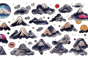 japanese landcape 
mountain
clouds
temple tattoo idea