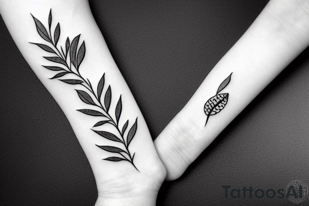 olive branch with leaves and black olives botanical, bracelet tattoo idea