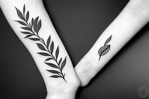 olive branch with leaves and black olives botanical, bracelet tattoo idea