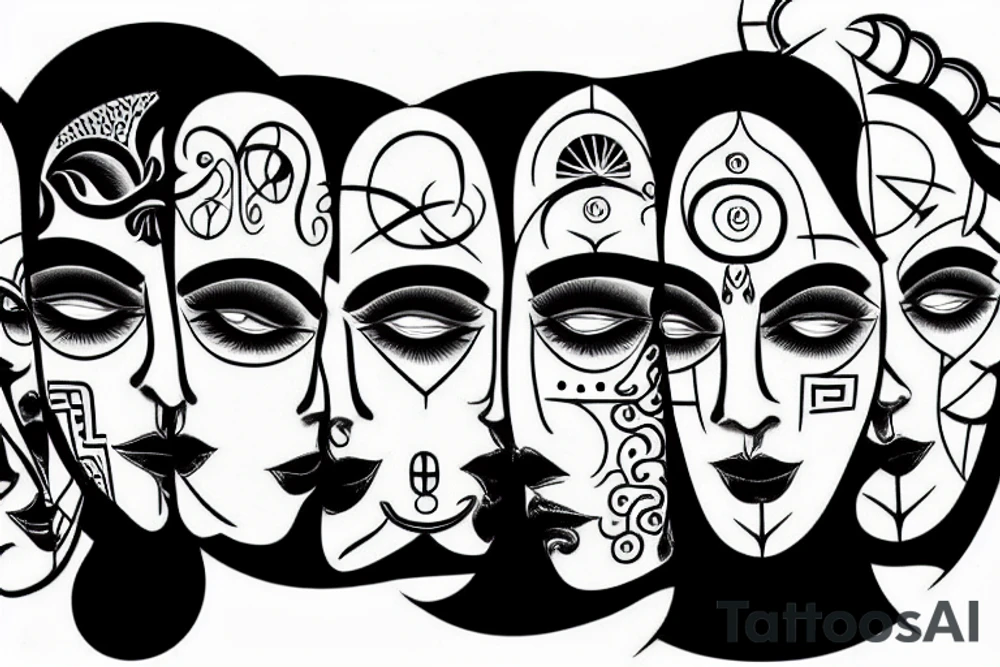 Janus god multiple faces at different ages and different sexes tattoo idea