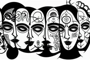 Janus god multiple faces at different ages and different sexes tattoo idea