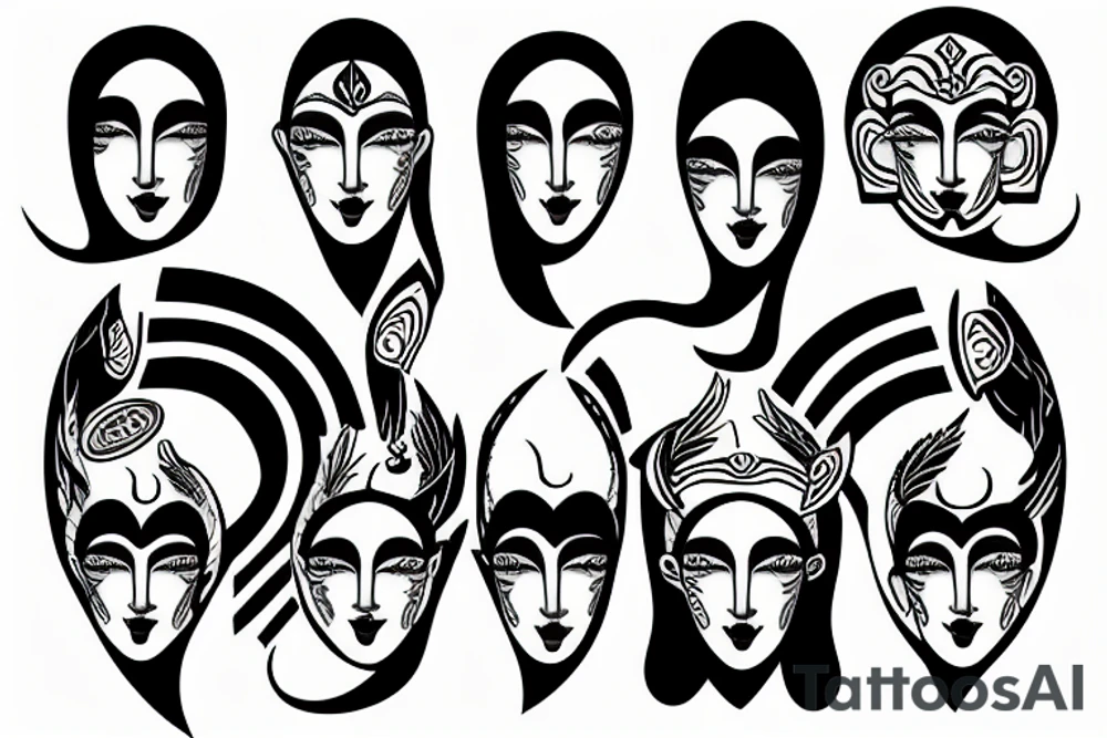Janus god multiple faces at different ages and different sexes tattoo idea