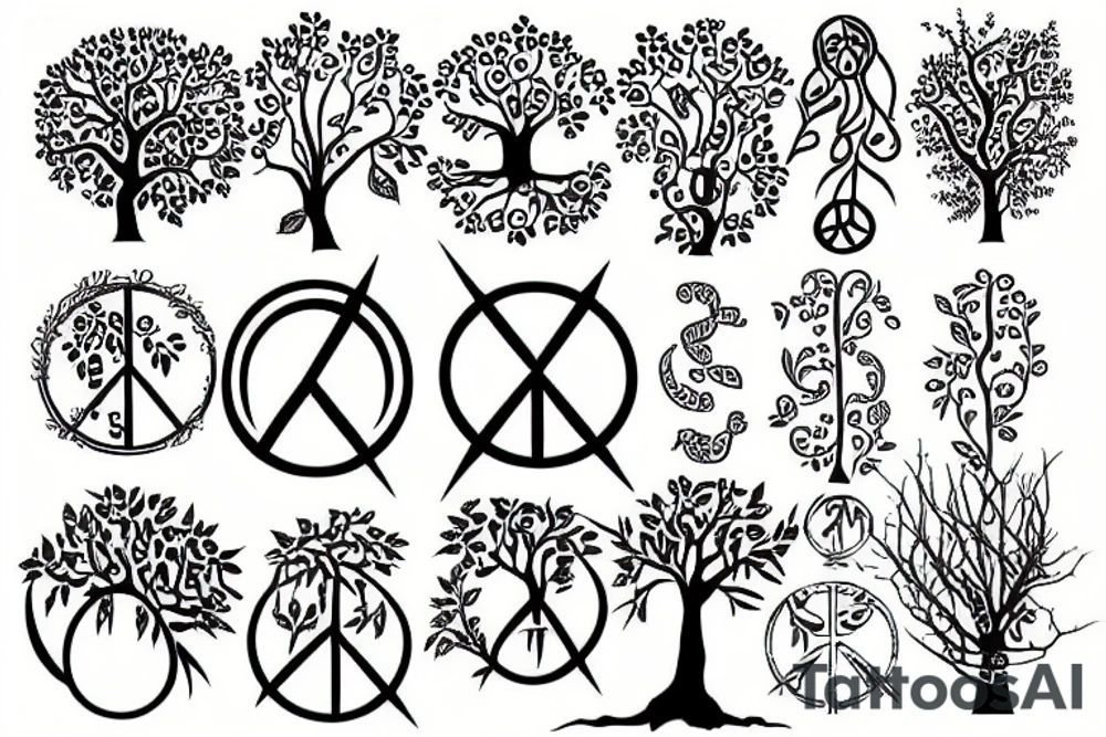 Tree of life with peace sign tattoo idea