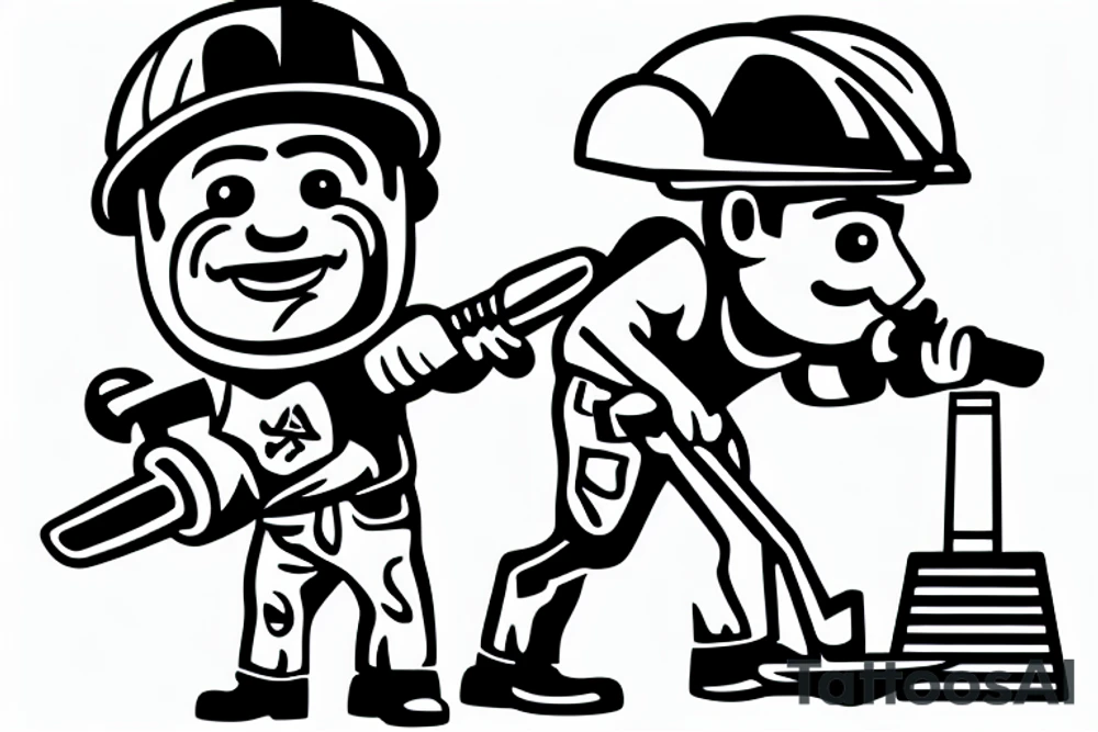 A construction man jack hammering the ground wearing a hardhat tattoo idea