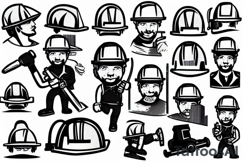 A construction man jack hammering the ground wearing a hardhat tattoo idea