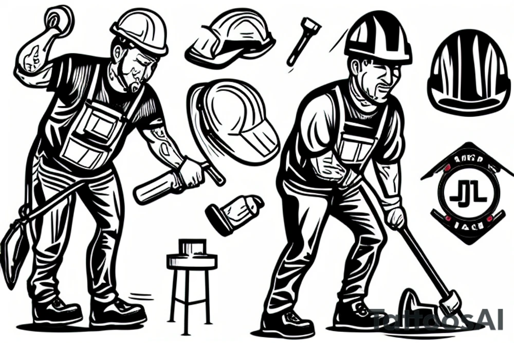 A construction man jack hammering the ground wearing a hardhat tattoo idea