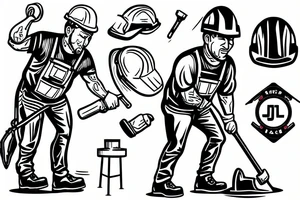 A construction man jack hammering the ground wearing a hardhat tattoo idea