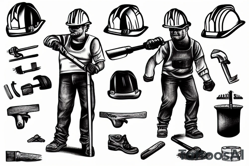 A construction man jack hammering the ground wearing a hardhat tattoo idea