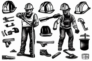 A construction man jack hammering the ground wearing a hardhat tattoo idea