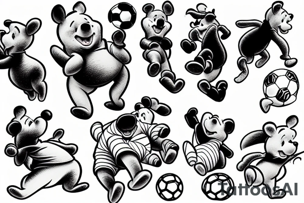 Winnie the Pooh Playing soccer tattoo idea