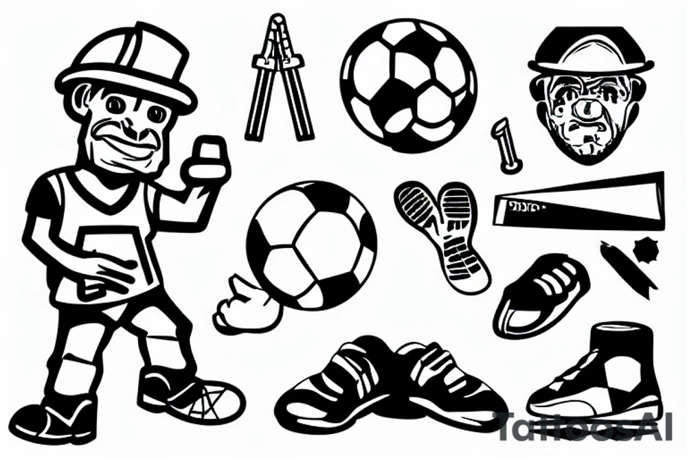 Construction worker Playing soccer tattoo idea