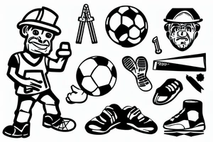 Construction worker Playing soccer tattoo idea