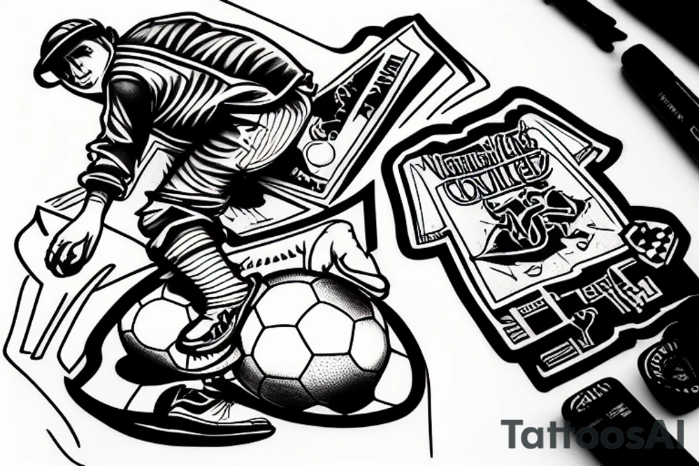 Construction worker Playing soccer tattoo idea